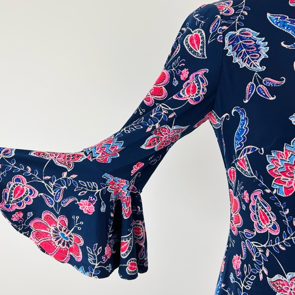 Eliza‎ J Navy Dress with Pink Floral Design - Picture 3 of 12